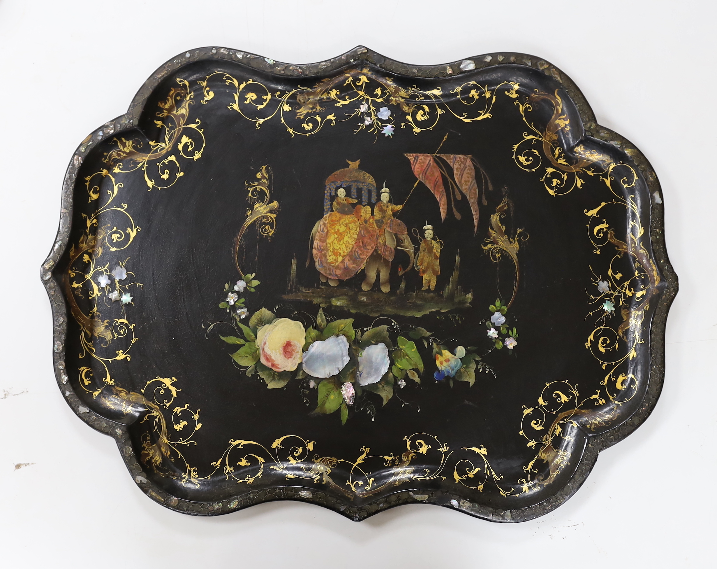 A Victorian papier mache tray, 60x79.5cm